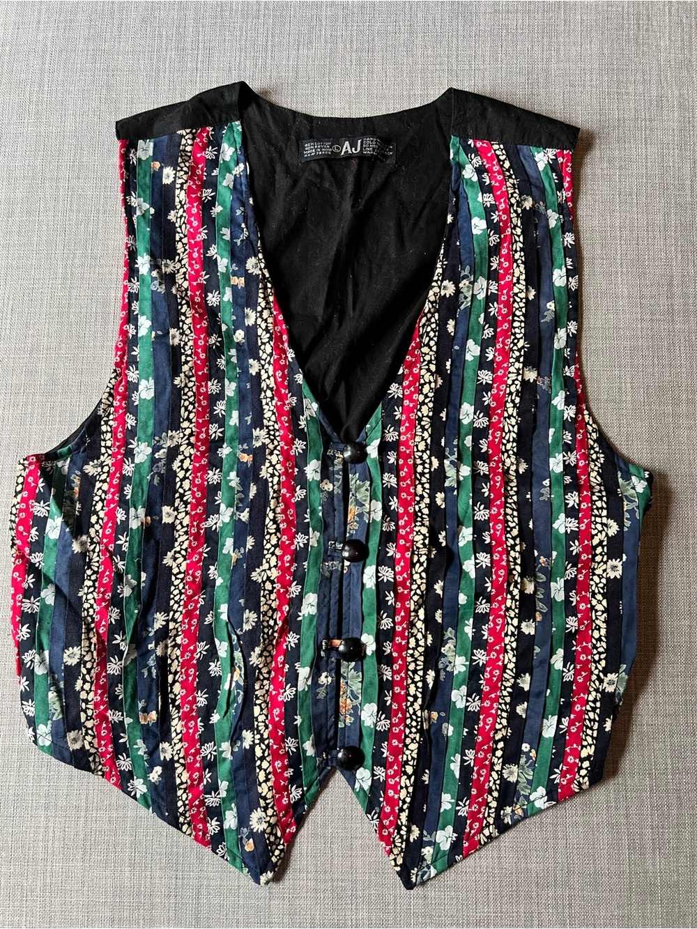 AJ (Armani Jean) Vintage Floral Stripe Button Front Vest Size L